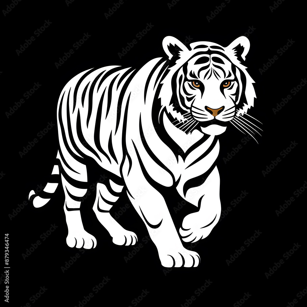 Naklejka premium Hand drawn tiger silhouette in a minimal style. Black and white graphic illustration isolated on white background