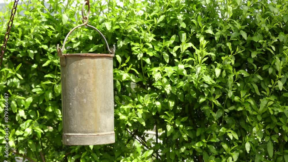 Cinemagraph loop: Metal bucket is swaying in wind Cinemagraph loop: Metal bucket is swaying in wind