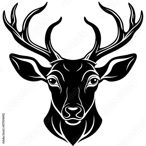 deer head silhouette, Deer  head icon black vector silhouette, deer, animal, vector, reindeer, cartoon, illustration, © SWAPAN