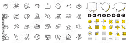 Set of Coffee delivery, Lamp and Notification received line icons for web app. Design elements, Social media icons. Smile, Electricity, Move gesture icons. Vector
