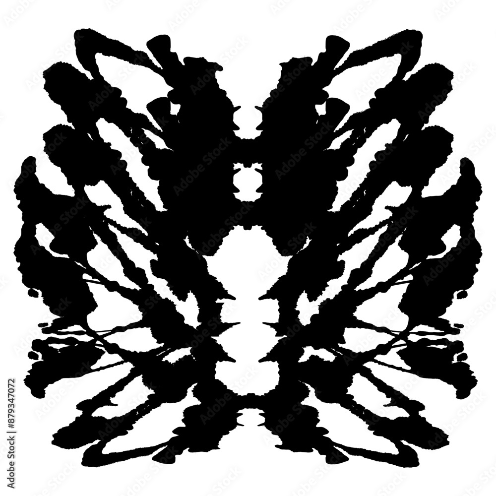 Obraz premium Rorschach black abstract splash. Ink symmetrical hand brushed design. Geometrical silhouette for psychological test.