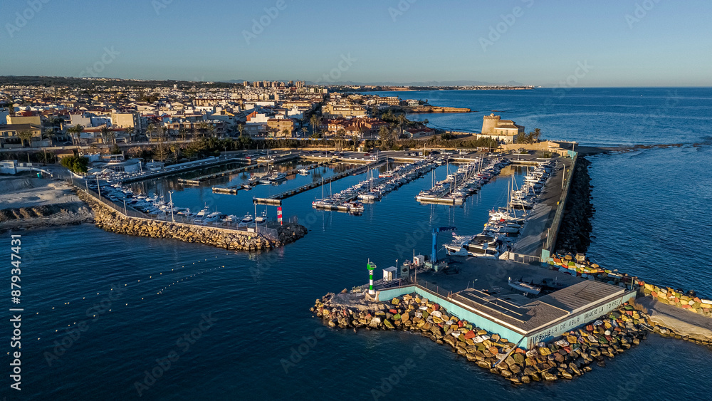Fototapeta premium Aerial view of Torre de la Horadada, Pilar de la Horadada, Alicante, Spain