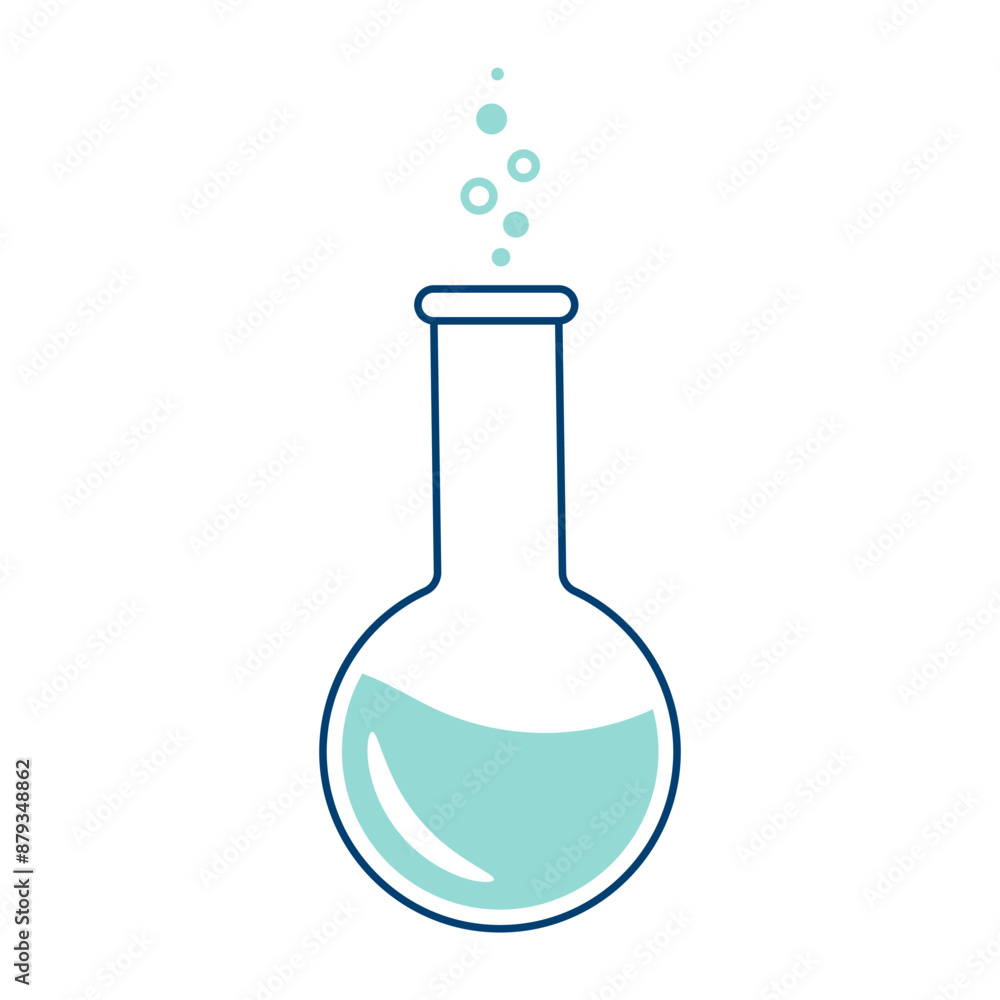 A round chemical flask with a solution. Laboratory glassware for analysis, research. Chemical reaction. Illustration on the topic of chemistry, biology, biotechnology A round chemical flask with a solution. Laboratory glassware for analysis, research. Chemical reaction. Illustration on the topic of chemistry, biology, biotechnology