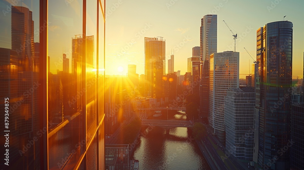A modern urban skyline with a prominent landmark, captured at golden hour A modern urban skyline with a prominent landmark, captured at golden hour