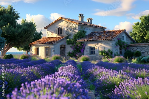 Provence Style Farmhouse, Early Morning, Lavender Fields,