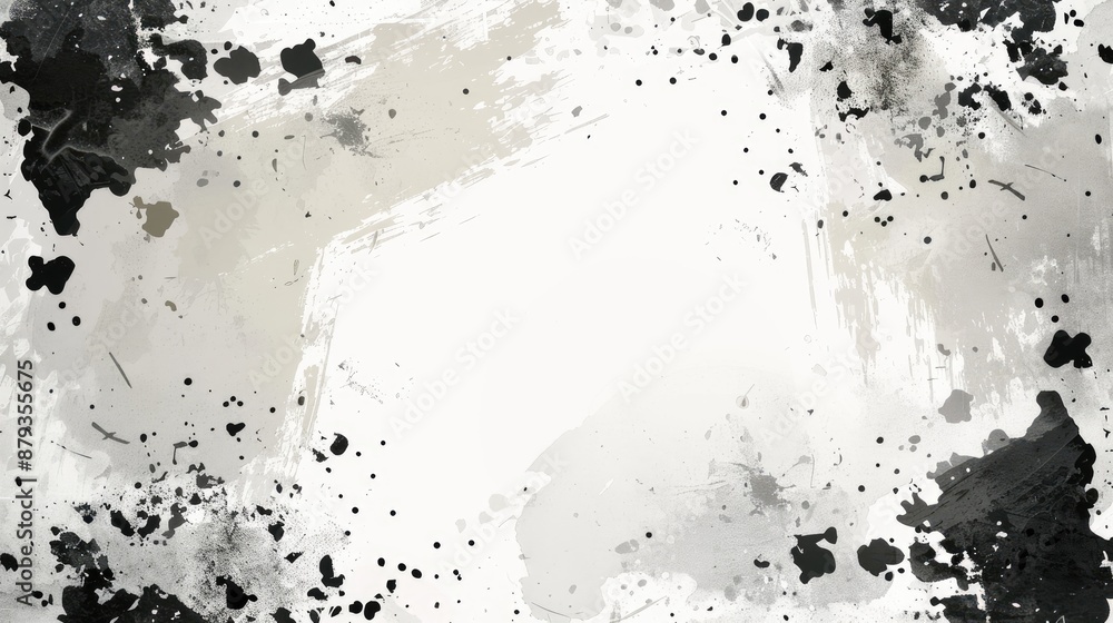 Obraz premium Various black dots are scattered randomly on a white background, with some appearing more prominent and clustered. This high-resolution digital illustration symbolizes randomness and distribution
