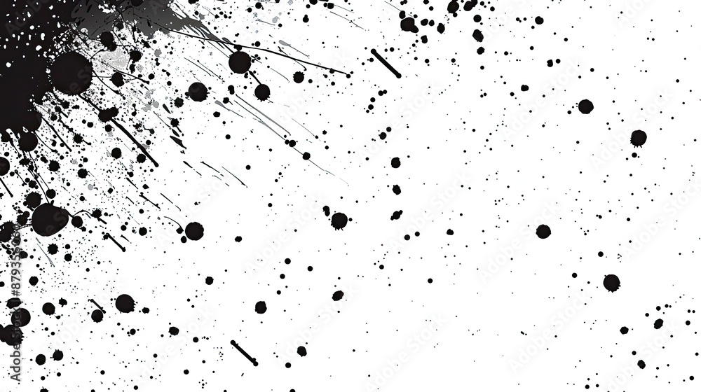 Various black dots are scattered randomly on a white background, with some appearing more prominent and clustered. This high-resolution digital illustration symbolizes randomness and distribution Various black dots are scattered randomly on a white background, with some appearing more prominent and clustered. This high-resolution digital illustration symbolizes randomness and distribution