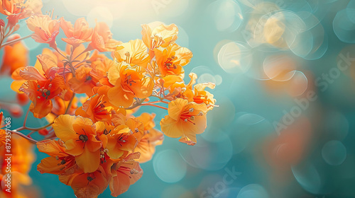 Fototapeta Naklejka Na Ścianę i Meble -  Elegant colorful with vibrant leaves hanging branches illustration background. Bright color 3d abstraction wallpaper for interior mural, Generated by AI