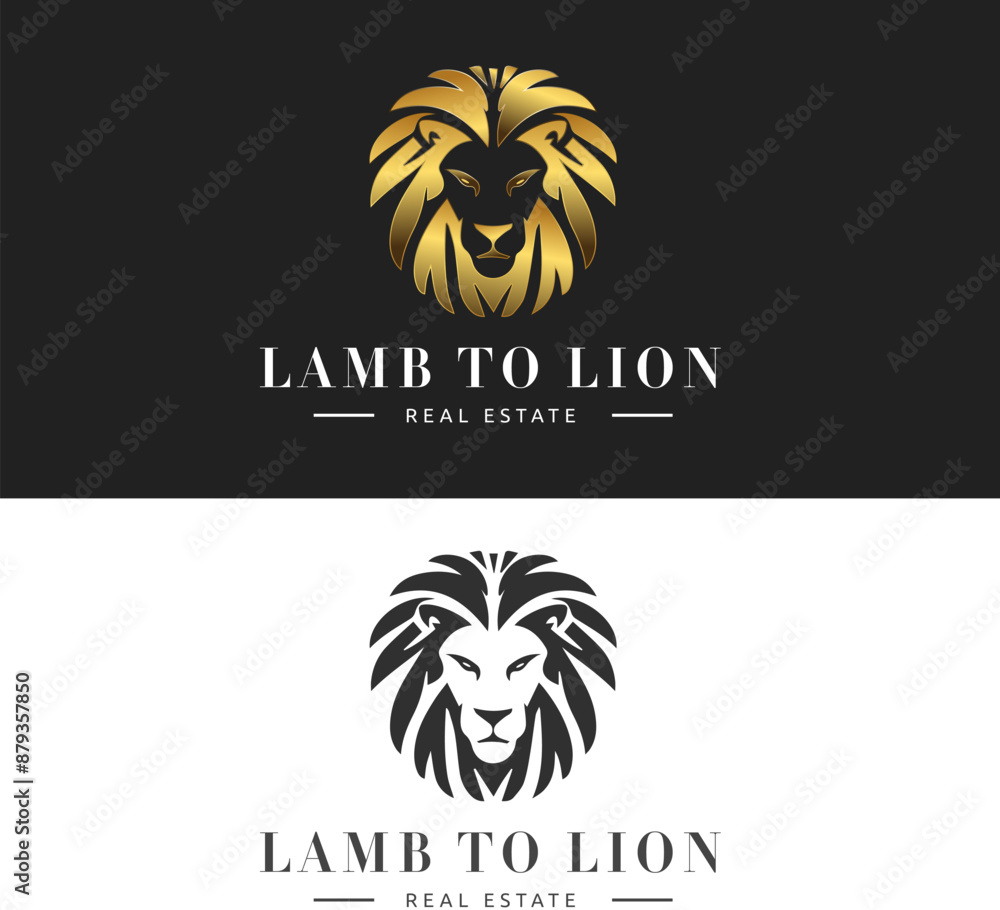 Naklejka premium Loin logo with white and gold styles