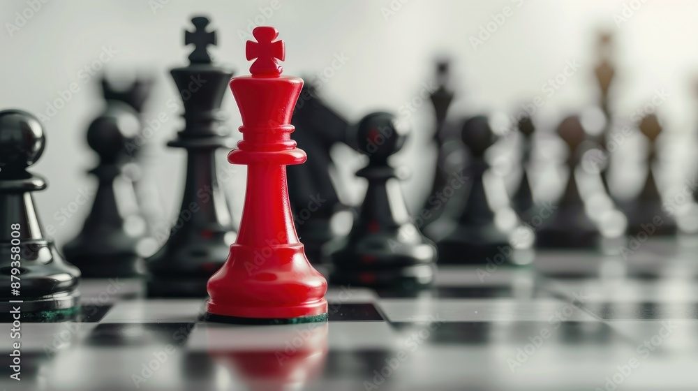 Red King Chess Piece Commands the Board Under Strategic Spotlight - Generative AI Red King Chess Piece Commands the Board Under Strategic Spotlight - Generative AI