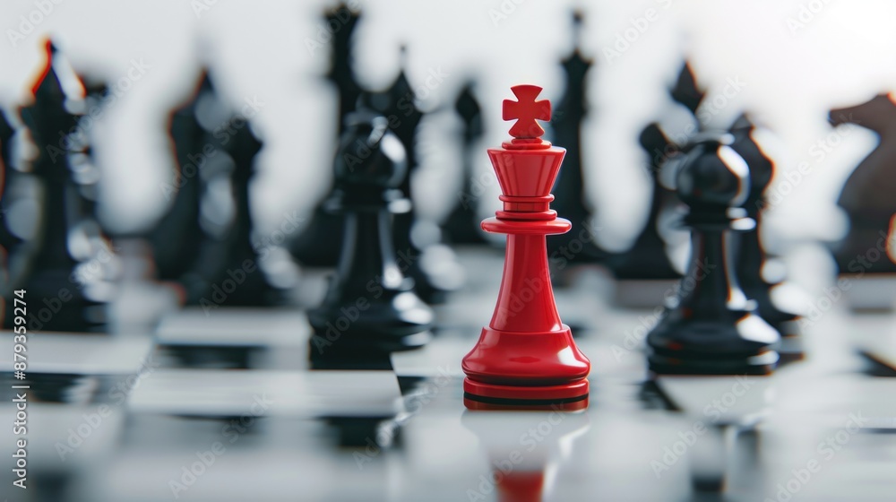 Red King Chess Piece Commands the Board Under Strategic Spotlight - Generative AI Red King Chess Piece Commands the Board Under Strategic Spotlight - Generative AI