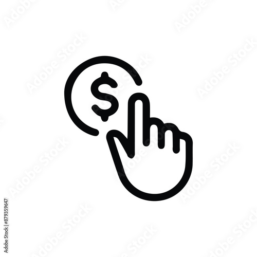 Simple line icon of a hand clicking a dollar coin