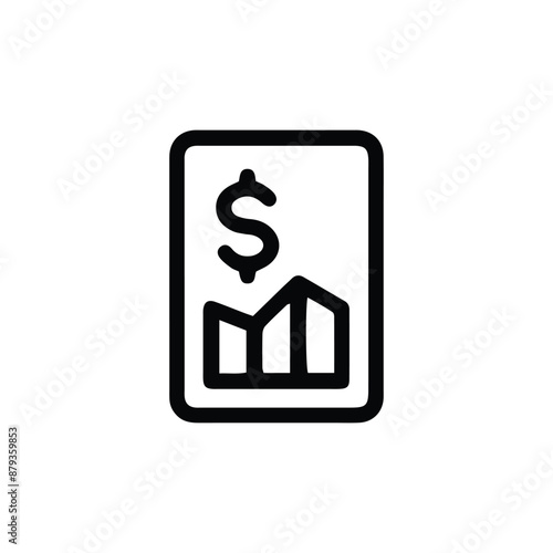 Simple black line drawing of a mobile phone displaying a graph with a dollar sign