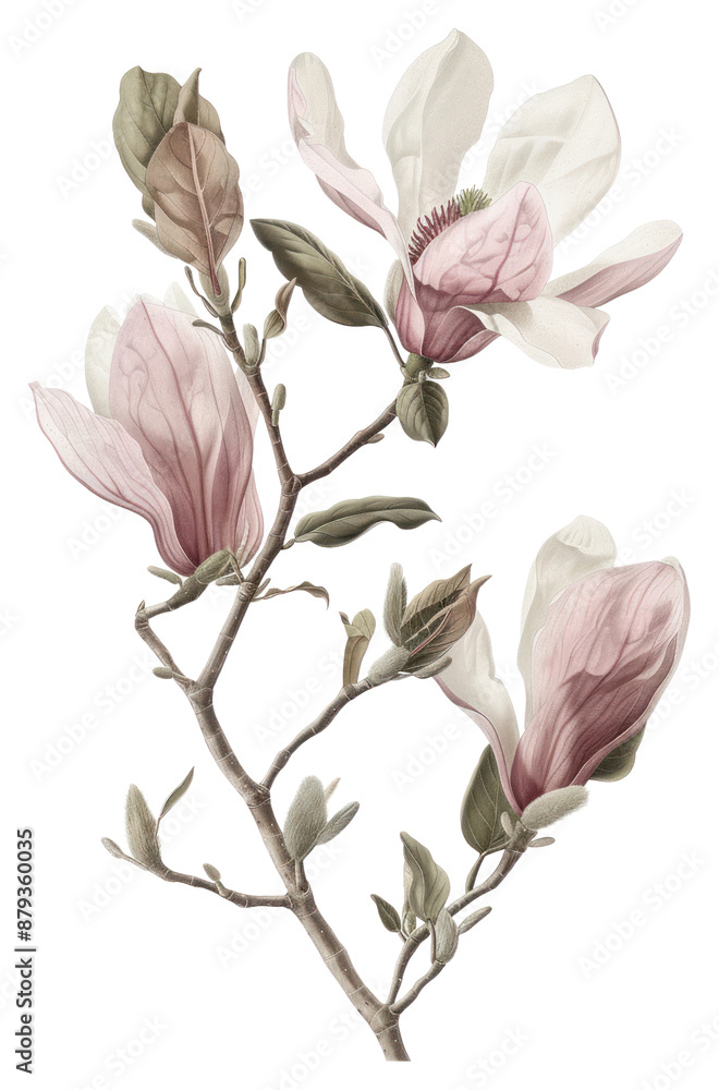 Obraz premium PNG Botanical illustration magnolia blossom drawing flower.