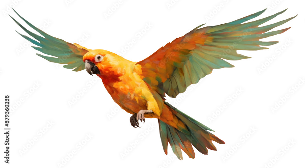Fototapeta premium PNG Sunconure parrot flying painting animal bird.