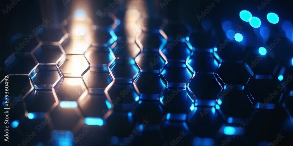 abstract background blue illumination of hexagonal structures abstract background blue illumination of hexagonal structures
