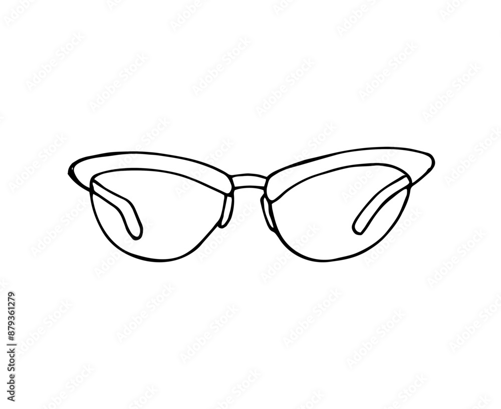 Women Glasses. Hand-drawn sun protection modern glasses for women. Isolated illustration on white