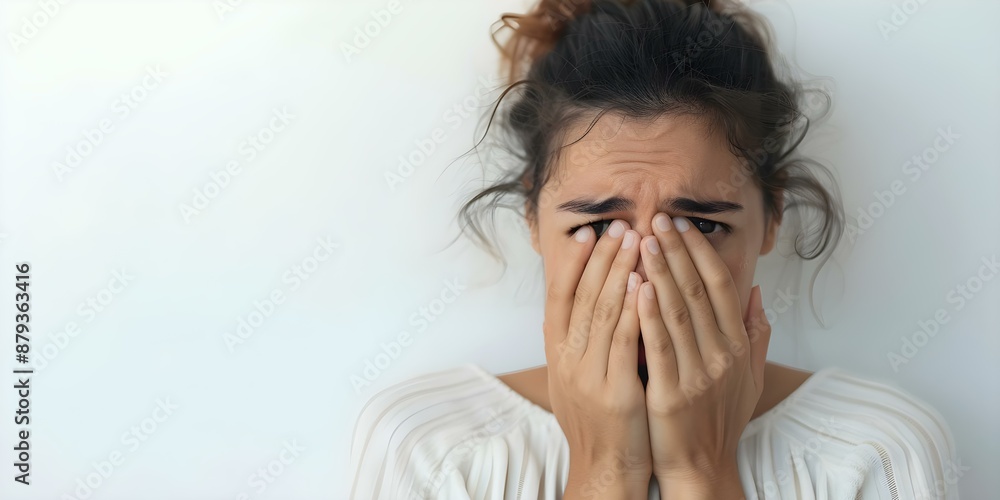 Portrait of a Latin American woman crying on a white background. Concept Portrait Photography, Emotive Expression, Latin American Culture, Sadness, Studio Lighting Portrait of a Latin American woman crying on a white background. Concept Portrait Photography, Emotive Expression, Latin American Culture, Sadness, Studio Lighting