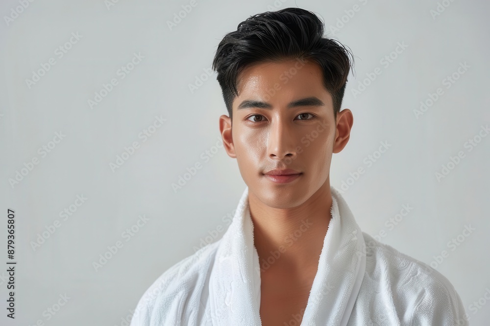 Fototapeta premium Beauty Asian male spa healthy skin, isolated on white background