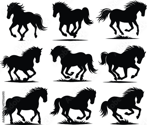 Horse silhouette Vector Illustration Of A Cute Horse set Silhouette