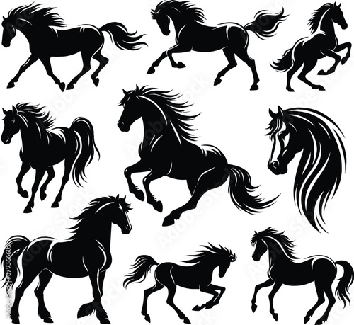 Horse silhouette Vector Illustration Of A Cute Horse set Silhouette