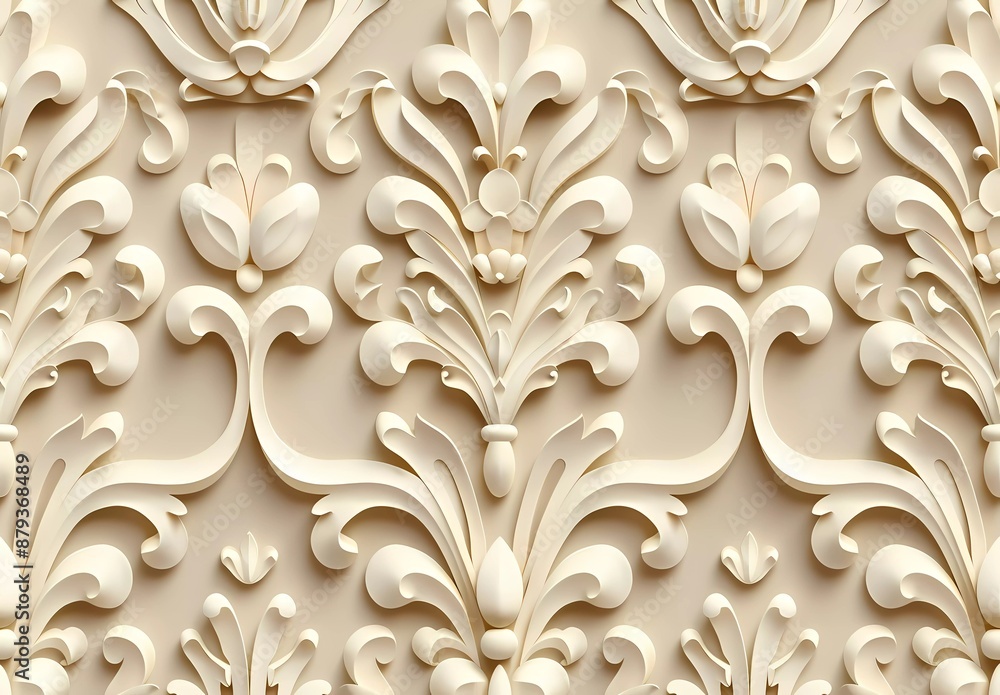 seamless pattern of beige damask, with light brown background, 3d paper cut style seamless pattern of beige damask, with light brown background, 3d paper cut style