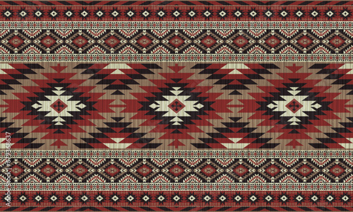 American tribal ethnic native pattern.Traditional Navajo,Aztec,Apache,Southwest and Mexican style fabric pattern.Abstract vector motifs pattern.For fabric,clothing,blanket,carpet,woven,wrap,decoration
