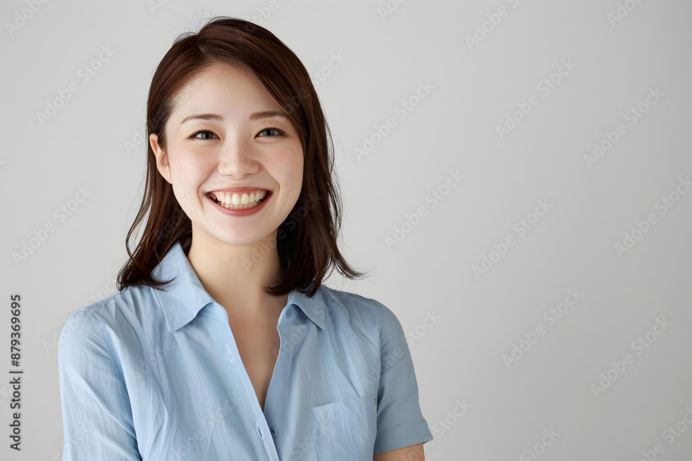 20代の日本人女性が襟付きシャツを着ているポートレート 20代の日本人女性が襟付きシャツを着ているポートレート