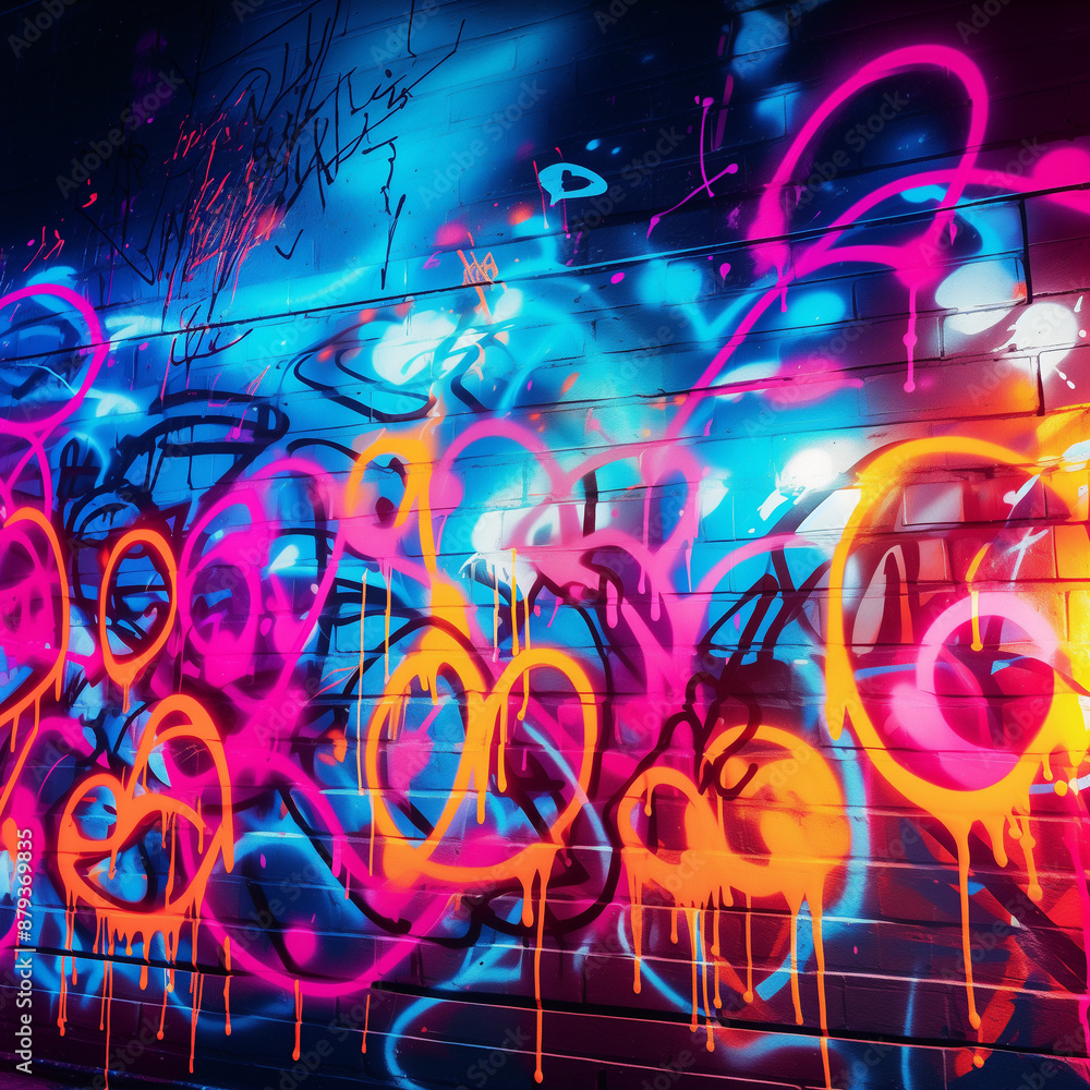 Obraz premium Neon Graffiti on Brick Wall