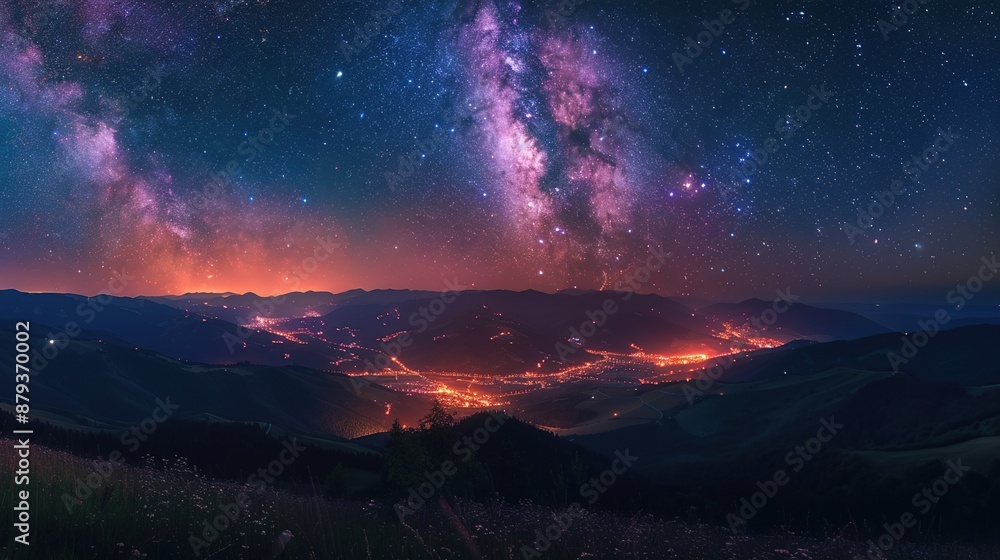 Naklejka premium Milky Way Over Mountainous Landscape