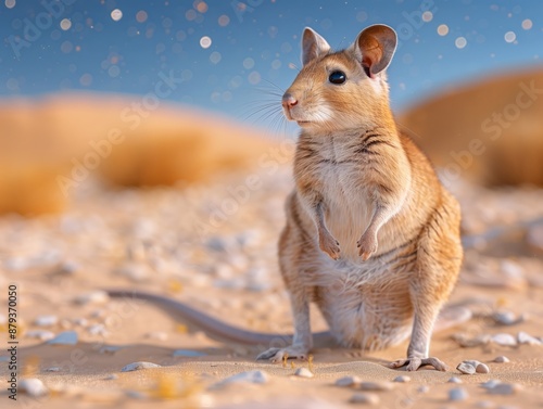 Kangaroo Rat in the Desert- A kangaroo rat stands alert in the sandy dunes of the North American desert photo