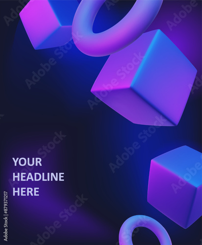 Abstract poster, brochure, flyer design background with cubes and toruses