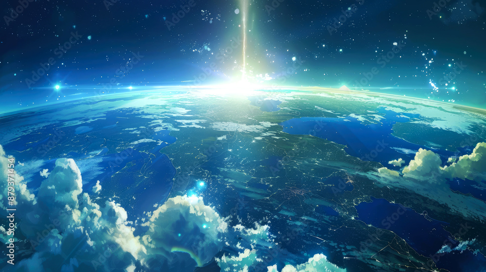 Fototapeta premium horizon nebula and comet in space style anime