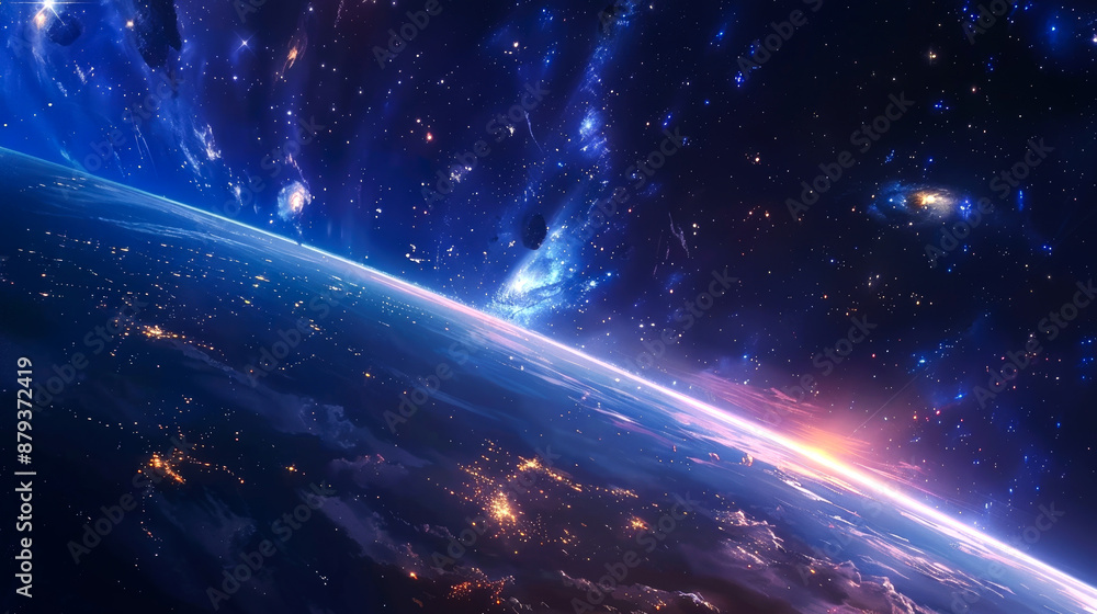 Obraz premium horizon nebula and comet in space style anime