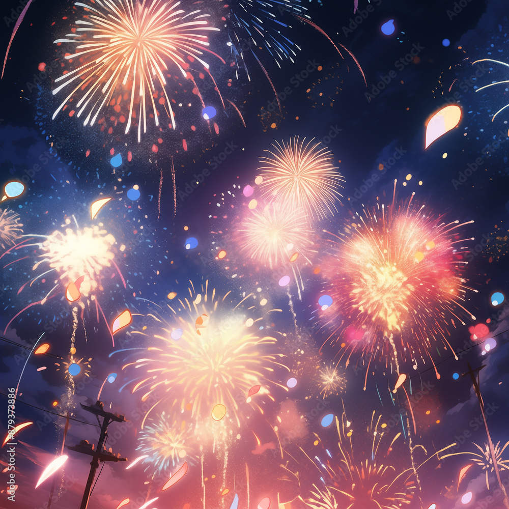 Naklejka premium Beautiful summer fireworks.