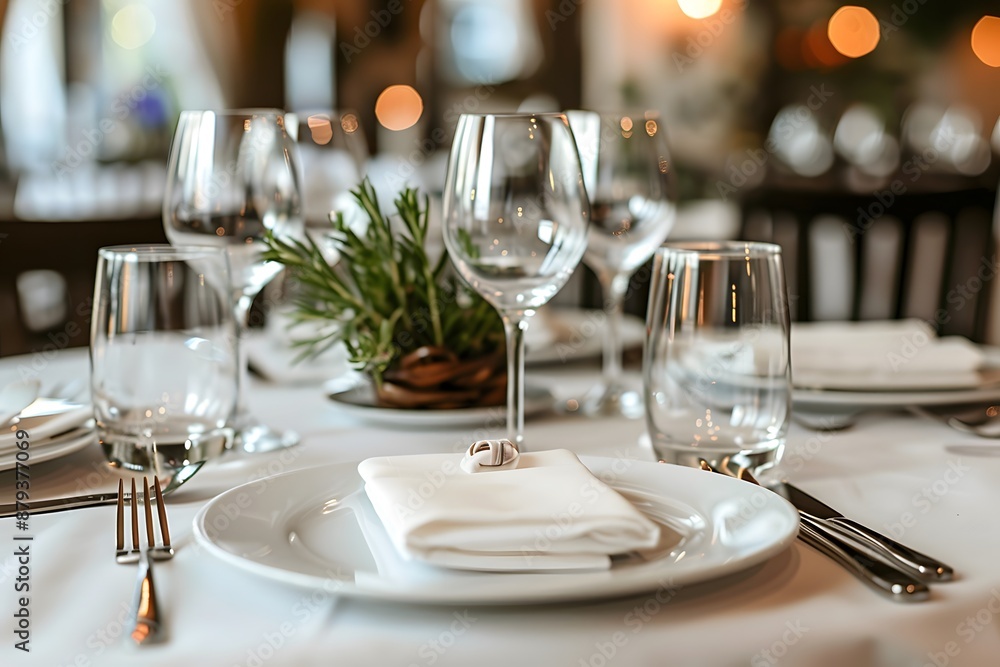 Elegant Table Setting with Wine Glasses and White Napkins Elegant Table Setting with Wine Glasses and White Napkins