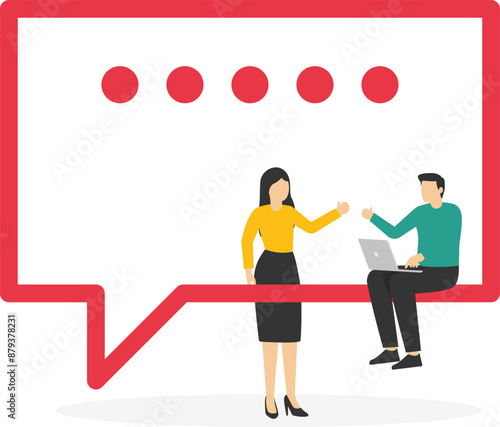 People or couple talk or have lively discussion in office. Productive dialogue or conversation between man and woman. Art corporate communication between coworkers, manager and team.

