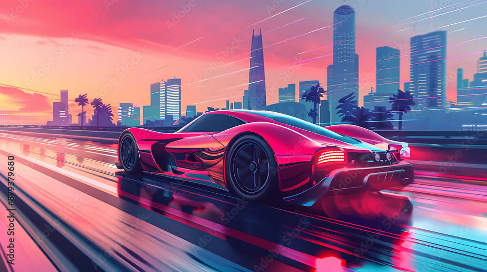 Illustration of sport car on the city highway Illustration of sport car on the city highway