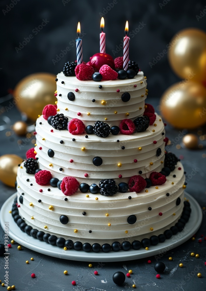 Elegant beautiful birthday or wedding cake in decorated with with glowing light, luxury festive dessert in isolated colorful tart Elegant beautiful birthday or wedding cake in decorated with with glowing light, luxury festive dessert in isolated colorful tart