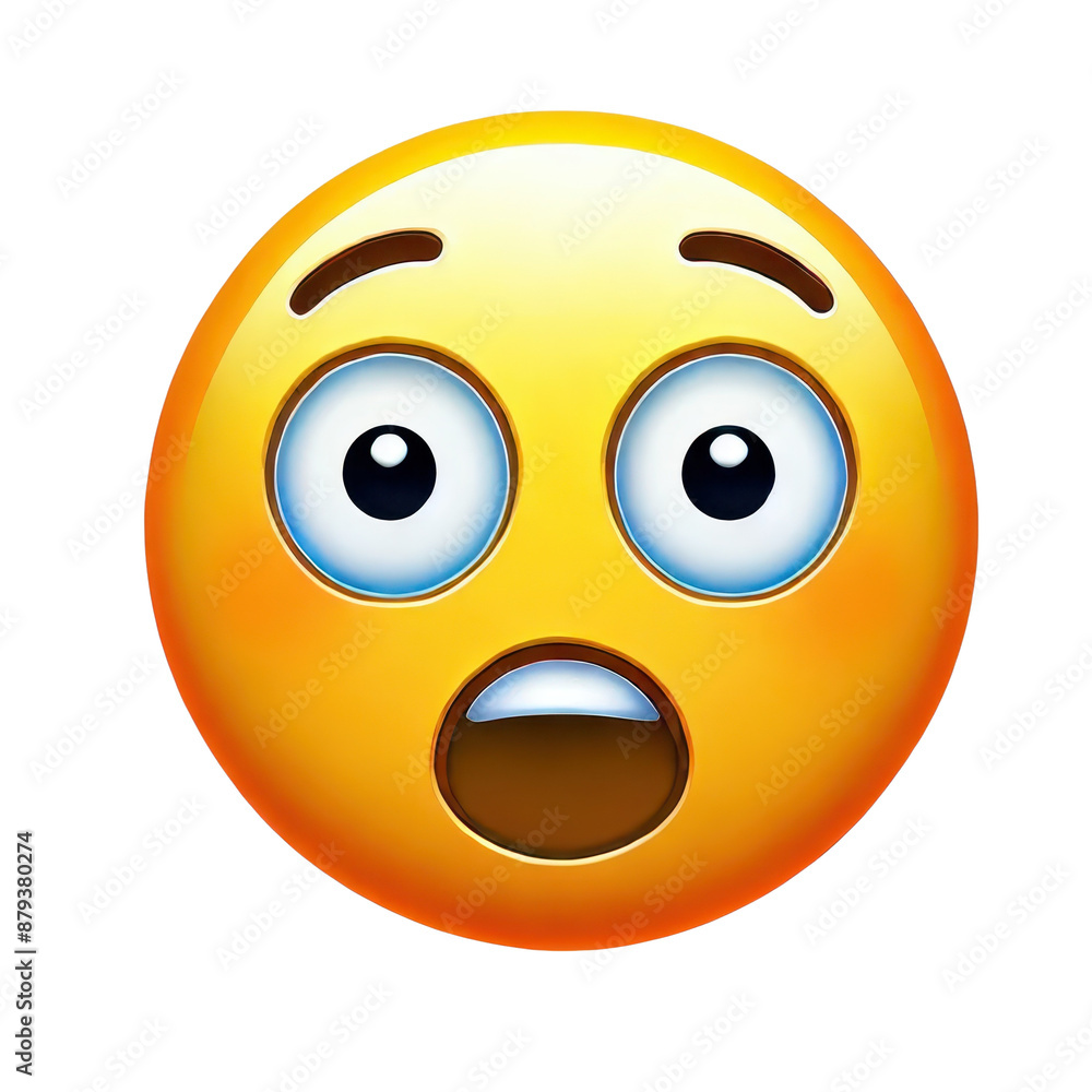 Shocked emoji face with wide eyes and open mouth isolated on white background
Shocked emoji face with wide eyes and open mouth isolated on white background