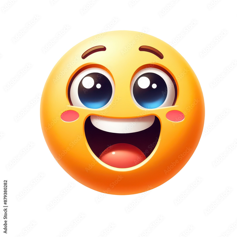 Happy emoji face with wide eyes and open mouth isolated on white background
Happy emoji face with wide eyes and open mouth isolated on white background