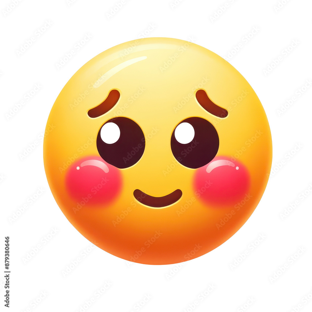 Fototapeta premium Shy emoji face with blushing cheeks isolated on white background