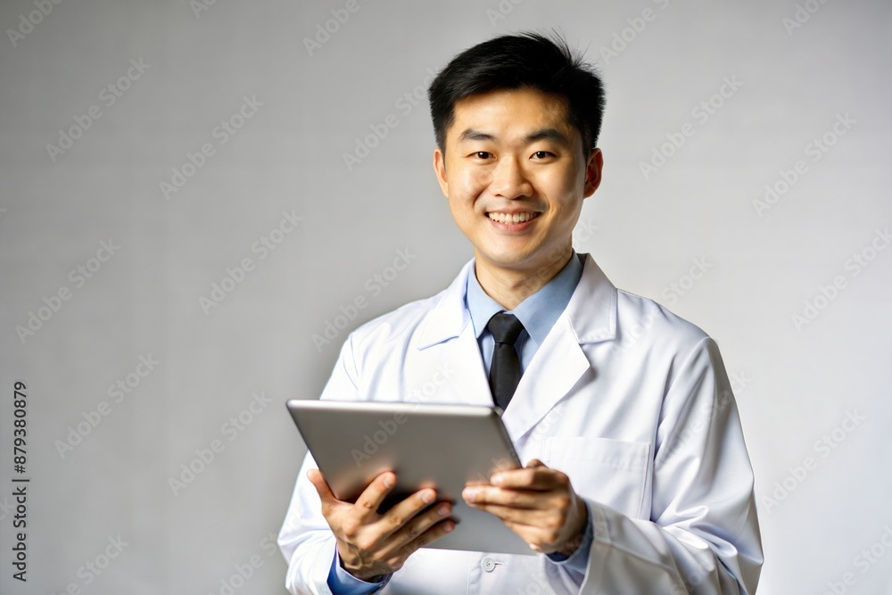 Smiling Asian Pharmacist in Lab Coat with Digital Tablet
Smiling Asian Pharmacist in Lab Coat with Digital Tablet