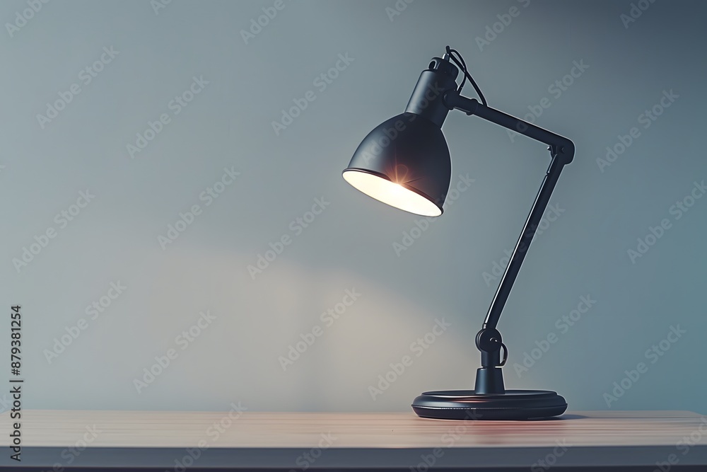 Minimalist Black Desk Lamp Illuminating a Wooden Surface Minimalist Black Desk Lamp Illuminating a Wooden Surface