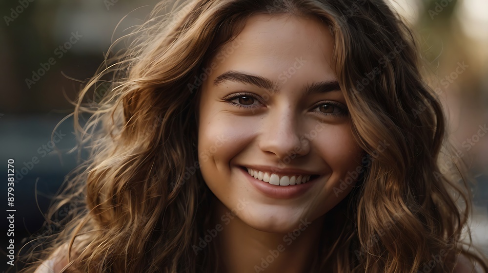 Radiant Young Woman with Flowing Hair and Captivating Smile Radiant Young Woman with Flowing Hair and Captivating Smile