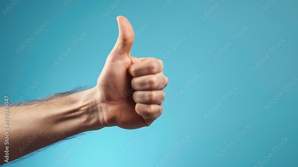 Hand showing thumbs up sign isolated on a blue background Hand showing thumbs up sign isolated on a blue background