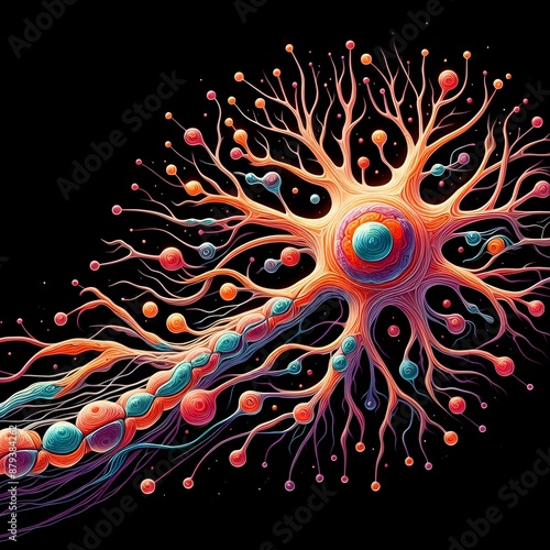 Structure of Nephron with colorful parts, Diagram of a nephron showing glomerulus and tubules, simple and easy to understand, Realistic illustration of a nephron in the kidney. photo