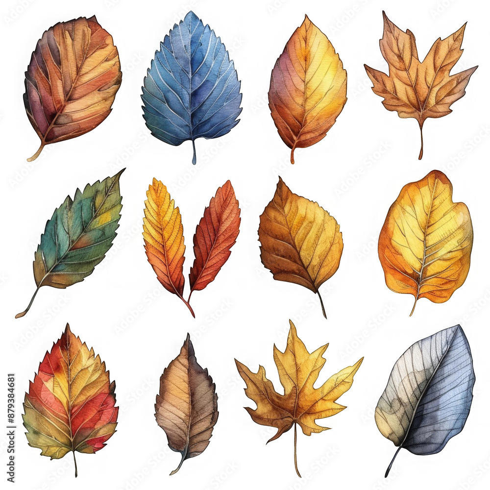 Obraz premium Watercolor Autumn Leaves Collection.