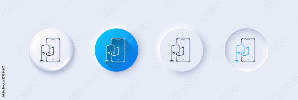 Location app line icon. Neumorphic, Blue gradient, 3d pin buttons. Goal destination sign. Flag pointer symbol. Line icons. Neumorphic buttons with outline signs. Vector Location app line icon. Neumorphic, Blue gradient, 3d pin buttons. Goal destination sign. Flag pointer symbol. Line icons. Neumorphic buttons with outline signs. Vector