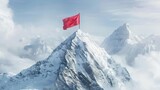Red Flag on Snowy Mountain Peak, Business Achievement Background